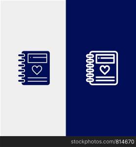 Notebook, Love, Heart, Wedding Line and Glyph Solid icon Blue banner Line and Glyph Solid icon Blue banner
