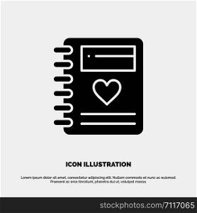 Notebook, Love, Heart, Wedding solid Glyph Icon vector