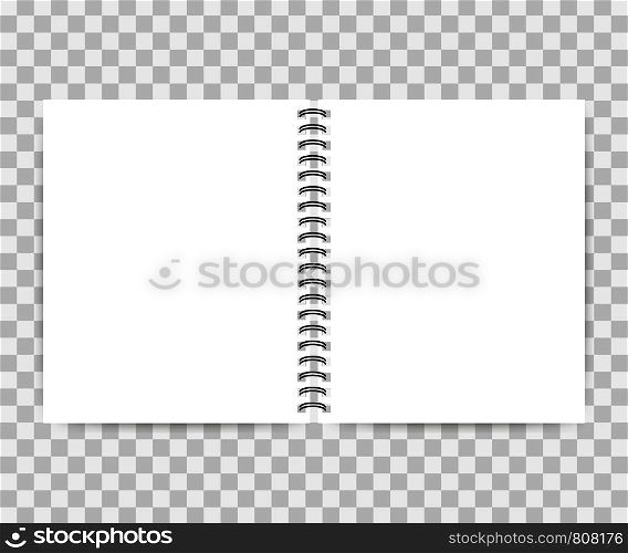 Notebook mock up with place for your text or image. Blank mock up with shadow. Vector stock illustration.