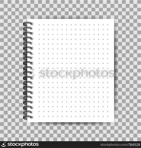 Notebook mockup, with place for your image, text or corporate identity details. Blank mock up with shadow on transparent background. Vector stock illustration.
