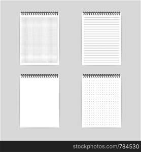 Notebook mockup, with place for your image, text or corporate identity details. Blank mock up with shadow on transparent background. Vector stock illustration.