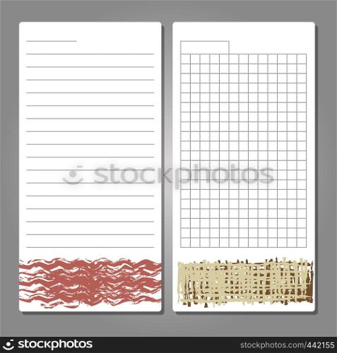 Notebook page templates with grunge decor - paper for notes, memos, checklist. Vector illustration. Notebook page templates with paper for notes, memos, checklist
