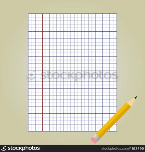 Notebook paper and pencil vector illustration. Notebook paper and pencil vector
