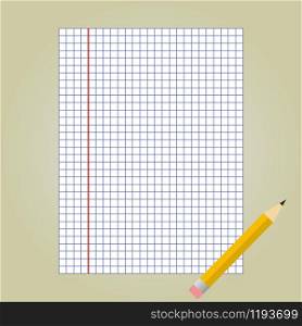 Notebook paper and pencil vector illustration. Notebook paper and pencil vector