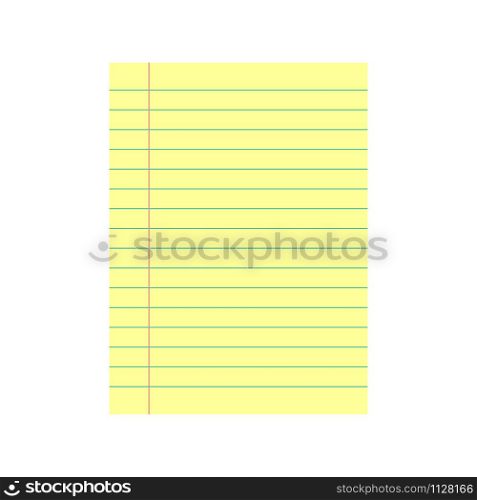 Notebook paper background. Yellow lined paper. Vector illustration.