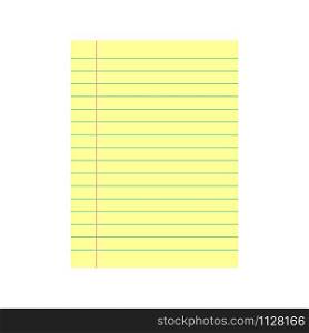 Notebook paper background. Yellow lined paper. Vector illustration.