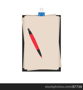 Notebook pen vector paper icon writing. Background isolated design illustration flat notepad. Note letter book business office page