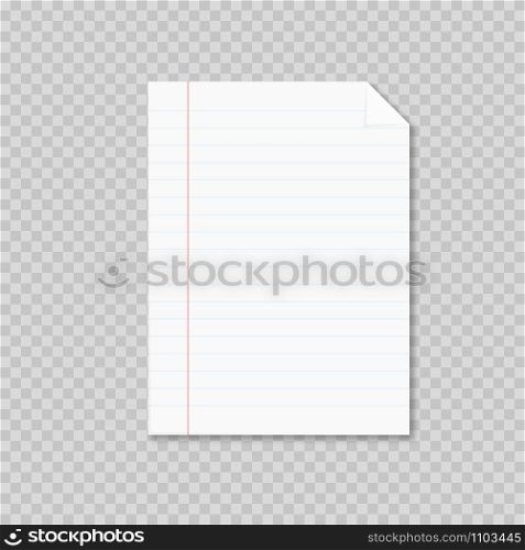 notebook sheet on transparent background with shadow, vector. notebook sheet on transparent background with shadow