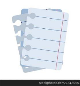 Notebook sheet. White blank page. Paper list from notepad. Flat cartoon icon. Notebook sheet. White blank page.