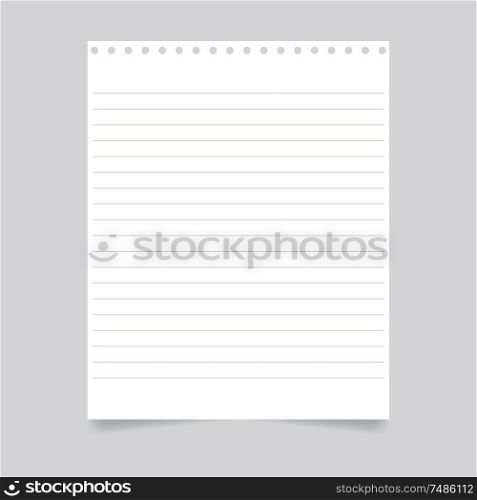Notebook sheet with holes on a gray background. Vector illustration .. Notebook sheet with holes on a gray background.