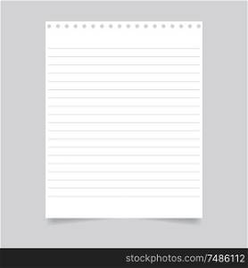 Notebook sheet with holes on a gray background. Vector illustration .. Notebook sheet with holes on a gray background.