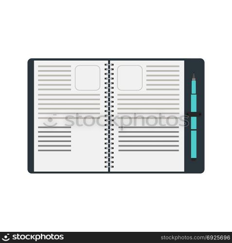 Notebook spiral pen vector notepad book. Note white isolated design diary background blank illustration template