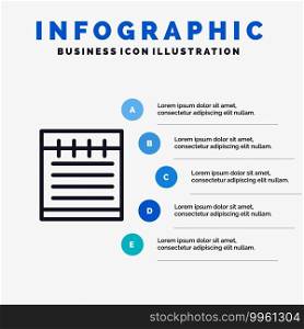 Notebook, Study Education, School Line icon with 5 steps presentation infographics Background