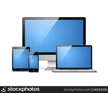 Notebook, tablet, desktop and mobile. Electronic devices templates vector illustration