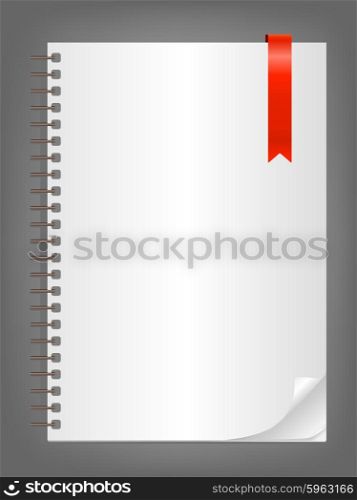 Notebook with blank white sheet and red bookmark