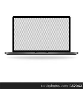 Notebook with transparent screen. Isolated icon. Computer for work in realistic style. Metal laptop. Vector EPS 10.