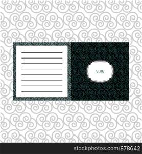 Notepad design with blue geometric pattern and vintage frame. Vector illustration. Notepad design with blue geometric pattern