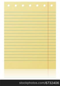 Notepad lined yellow page isolated on white background.
