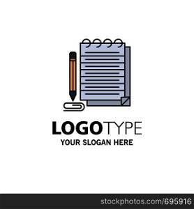Notepad, Notebook, Pad, Novel Business Logo Template. Flat Color