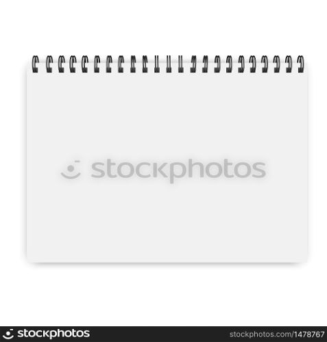 Notepad on a black spiral. Blank notebook in binding. Vector image. Stock Photo.