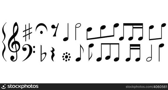 Notes and musical notations, set vector for print or website design