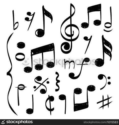 Notes music. Vector hand drawn muzician staff treble clef for song vector concept pictures. Illustration of musician note sound, musical drawn sketchy. Notes music. Vector hand drawn muzician staff treble clef for song vector concept pictures