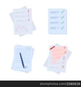 Notes on papers semi flat color vector object set. Writing tasks. Realistic item on white. Lifestyle isolated modern cartoon style illustration for graphic design and animation collection. Notes on papers semi flat color vector object set