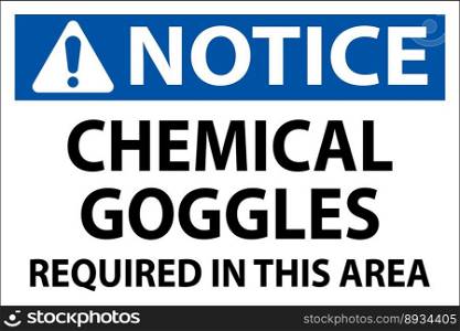 Notice Chemical Goggles Required Sign On White Background