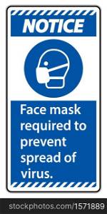 Notice Face mask required to prevent spread of virus sign on white background