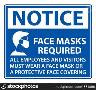 Notice Face Masks Required Sign on white background