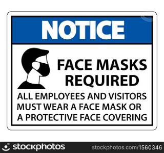 Notice Face Masks Required Sign on white background