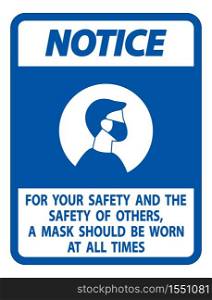 Notice For Your Safety And Others Mask At All Times Sign on white background