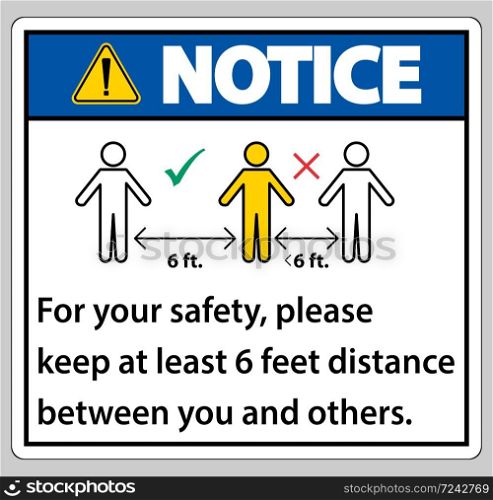 Notice Keep 6 Feet Distance,For your safety,please keep at least 6 feet distance between you and others.