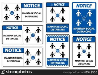 Notice Maintain social distancing, stay 6ft apart sign,coronavirus COVID-19 Sign Isolate On White Background,Vector Illustration EPS.10