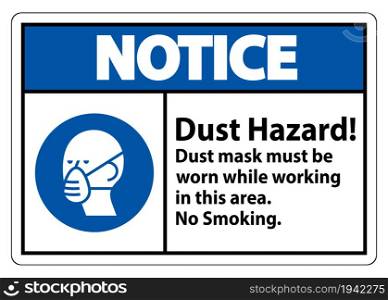 Notice No Smoking Sign Dust Hazard Dust Mask Must Be Worn While Working In This Area