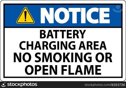 Notice Sign Battery Charging Area, No Smoking Or Open Flame