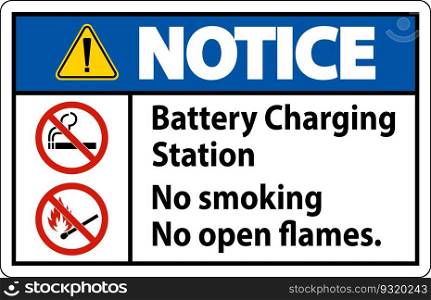 Notice Sign Battery Charging Station, No Smoking, No Open Flames