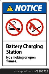 Notice Sign Battery Charging Station, No Smoking Or Open Flames