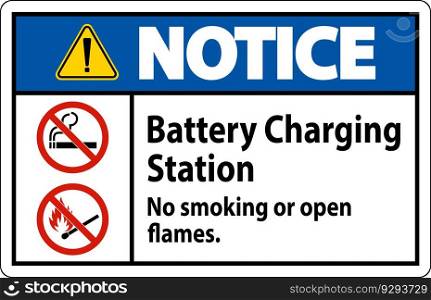 Notice Sign Battery Charging Station, No Smoking Or Open Flames