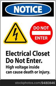 Notice Sign Electrical Closet - Do Not Enter. High Voltage Inside Can Cause Death Or Injury