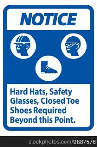 Notice Sign Hard Hats, Safety Glasses, Closed Toe Shoes Required Beyond This Point