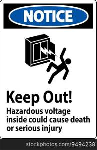 Notice Sign Keep Out Hazardous Voltage Inside, Could Cause Death Or Serious Injury