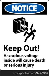 Notice Sign Keep Out! Hazardous Voltage Inside, Will Cause Death Or Serious Injury