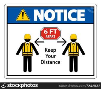 Notice Social Distancing Construction Sign Isolate On White Background,Vector Illustration EPS.10