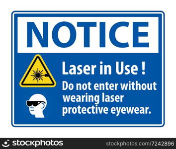 Notice Warning PPE Safety Label,Laser In Use Do Not Enter Without Wearing Laser Protective Eyewear