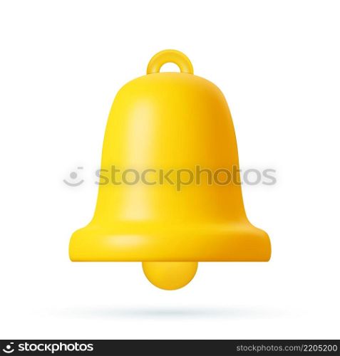 Notification 3D icon. Cute yellow bell. 3D Model render for design. Email web symbol, mobile phone app, template, copy space. Vector illustration. Notification 3D icon.