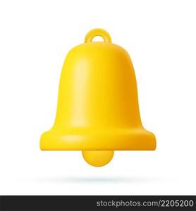 Notification 3D icon. Cute yellow bell. 3D Model render for design. Email web symbol, mobile phone app, template, copy space. Vector illustration. Notification 3D icon.