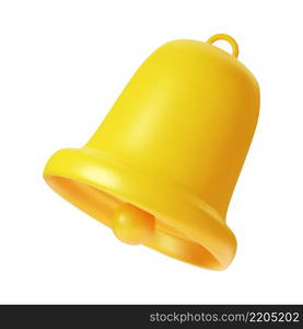 Notification 3D icon. Cute yellow bell. 3D Model render for design. Email web symbol, mobile phone app, template, copy space. Vector illustration. Notification 3D icon.