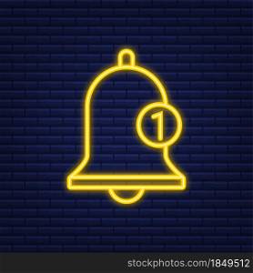 Notification bell icon for incoming inbox message. Neon icon. Vector illustration. Notification bell icon for incoming inbox message. Neon icon. Vector illustration.