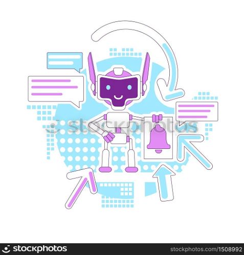 Notification bot thin line concept vector illustration. Automated newsletter. Mails sending robot 2D cartoon character for web design. Digital email marketing assistant creative idea